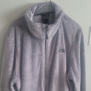 The North Face Purple Teddy Jacket with Zip-Up Style and High Collar